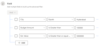 Screenshot of an advanced filter with multiple fields.